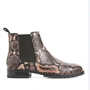 PAIGE | Cecily Stud Trim Snakeskin Embossed Chelsea Boots - Size 8.5